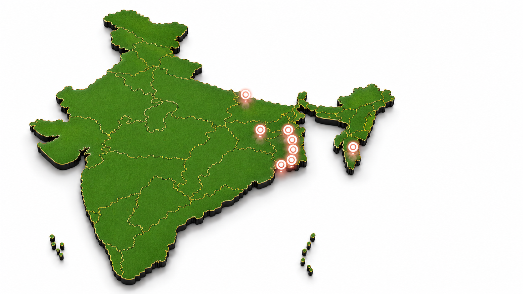 Illustrated map of India showing Krancer Medsolutions' presence across Bihar, Jharkhand, West Bengal, and Mizoram